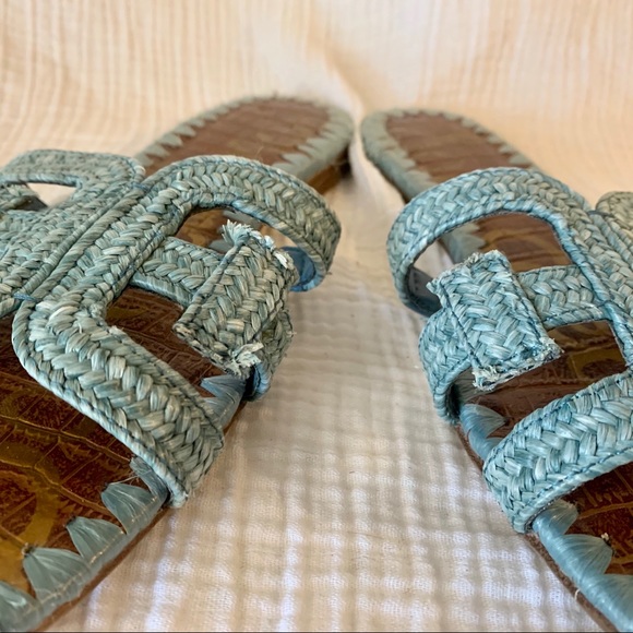 Sam Edelman Beckie Raffia Blue Slide Sandals - Picture 4 of 8
